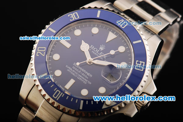 Rolex Submariner Oyster Perpetual Swiss ETA 2836 Automatic Movement Blue Dial with White Markers and Blue Ceramic Bezel - Click Image to Close